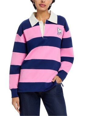 MOTHER Striped Rugby Shirt in Pink, Navy & White
